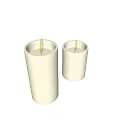 Two Cylindrical Cream Colored Lit Candle Lamps On Grey Background