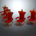 Elegant Vintage Leisure Chairs with Red Upholstered Seats and Ornate Wooden Frames