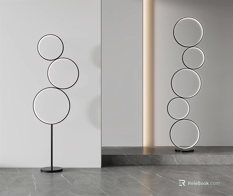Stylish Modern Circular Layered Floor Lamp In Minimalist Interior Design 3d model