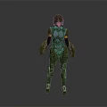 Futuristic Biological Warrior Character In Mechanical Armor With Glowing Red Blue Details