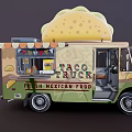 Taco Food Truck With Giant Taco On Top And Cactus Design Details