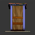 Wooden Panel Structure With Blue Frame Orange Roof And Green Details On Platform Base