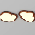Two Cloud Shaped Ceiling Lights With Wooden Frame And White Lamp Surface 3d model