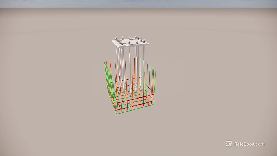 3D Grid Structure Model With Red Green Lines And White Top Frame 3d model