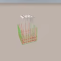 3D Grid Structure Model With Red Green Lines And White Top Frame 3d model