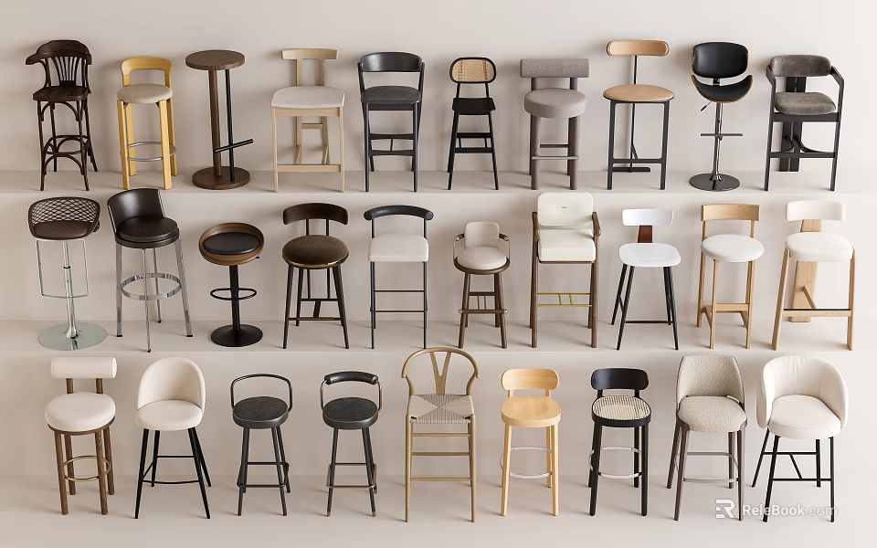 Various Bar Stool Designs With Modern Styles Different Materials And Colors 3d model