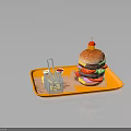 Giant Chicken Burger With Fries And Condiments On Orange Tray