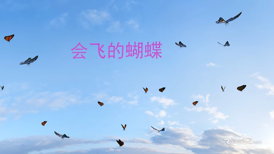 Multiple Flying Butterflies Soaring In Scenic Blue Sky With White Clouds 3d model 