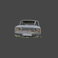 Old Rusty Car With Damaged Body And Open Hood Surrounded By Weeds On Black Background