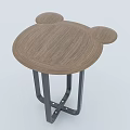 Cute Mickey Mouse Ear Shaped Side Table With Wooden Top And Black Metal Legs