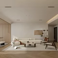 Modern Minimalist Living and Dining Room Interior With Beige Sofa Wooden Flooring And Coffee Table