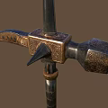 Medieval Ornamental Halberd With Intricate Metal Carvings And Decorative Bronze Details For Historical Warfare
