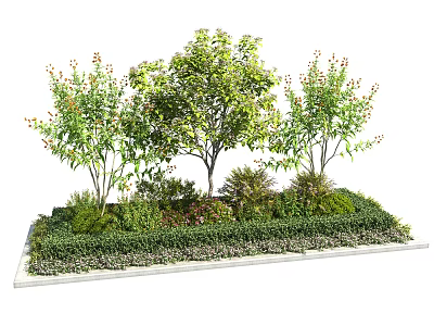 Layered Garden Landscape with Diverse Trees Shrubs and Lush Green Plants 3d model