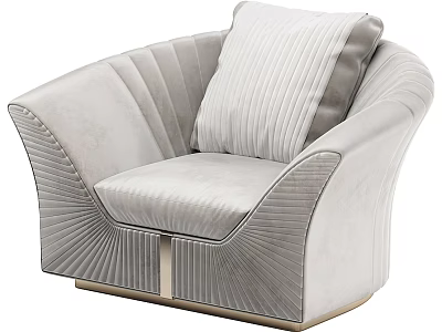 Light Gray Velvet Single Sofa with Vertical Striped Design Curved Backrest and Accent Pillow 3d model