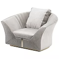 Light Gray Velvet Single Sofa with Vertical Striped Design Curved Backrest and Accent Pillow