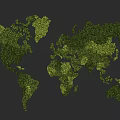 Green Plant Wall Artistic Design With World Map Shape Green Plants Black Background