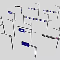 Multiple Traffic Signs with Directional Arrows on Metal Poles for Road Guidance