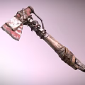 Worn Vintage Axe With Wrapped Wooden Handle And Red White Bladed Head