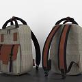 Beige And Brown Backpack Design With Canvas Fabric Straps And Front Pockets 3d model