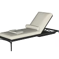 Outdoor Lounge Chair with Black Metal Frame White Cushion Rolled Pillow and Folded Towel
