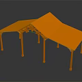 Orange Modern Pergola Structure With Striped Roof And Supporting Columns