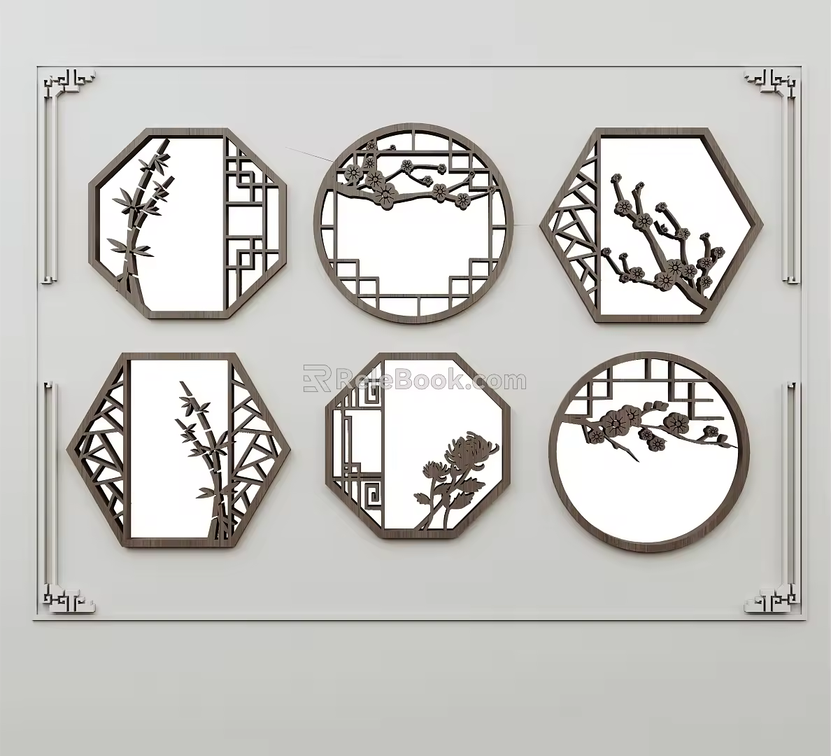 New Chinese Style Pattern Window Carved Combination 3d model