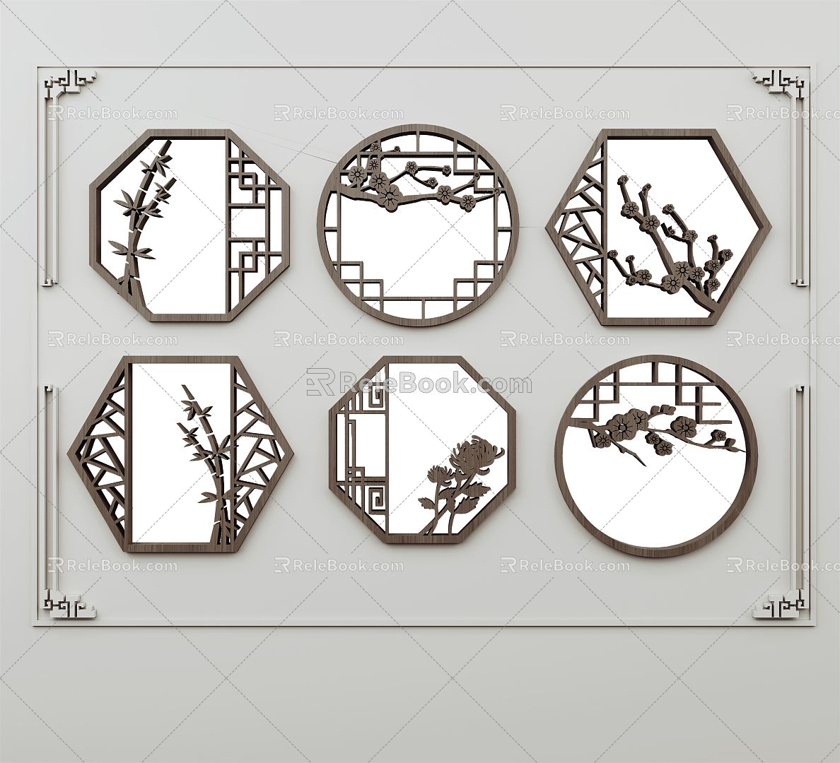 New Chinese Style Pattern Window Carved Combination 3d model