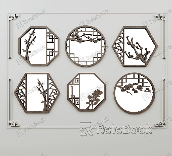 New Chinese Style Pattern Window Carved Combination model