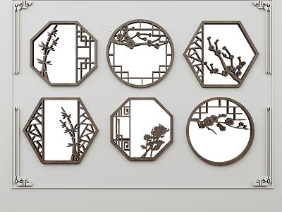 New Chinese Style Pattern Window Carved Combination model