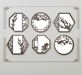 New Chinese Style Pattern Window Carved Combination 3d model