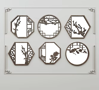 New Chinese Style Pattern Window Carved Combination 3d model