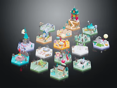 Cartoon Scenes Miniature Model Collection With Tower Snow Lab And Ice Cream Cart 3d model