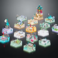 Cartoon Scenes Miniature Model Collection With Tower Snow Lab And Ice Cream Cart