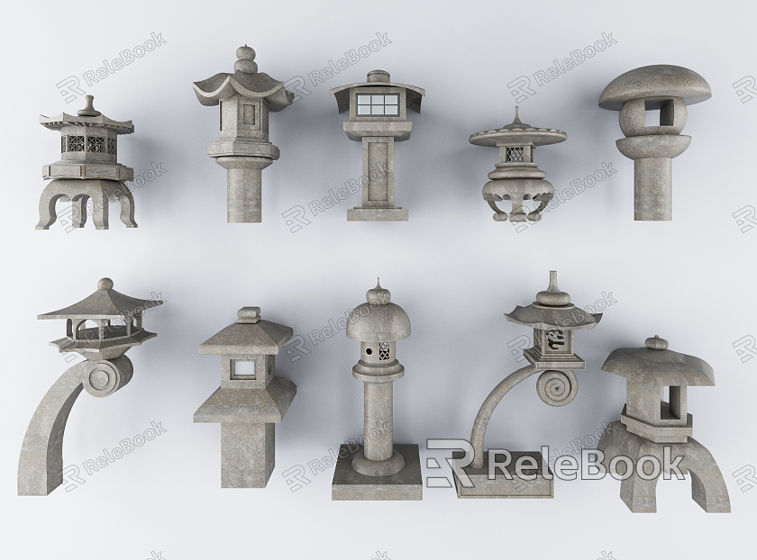 Chinese Lawn Lamp Outdoor Lamp Stone Lamp Pillar model