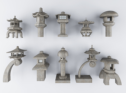 Chinese Lawn Lamp Outdoor Lamp Stone Lamp Pillar 3d model