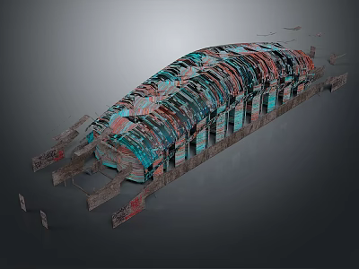 Modern Arched Architectural Structure With Colorful Decorative Panels And Metal Frames 3d model