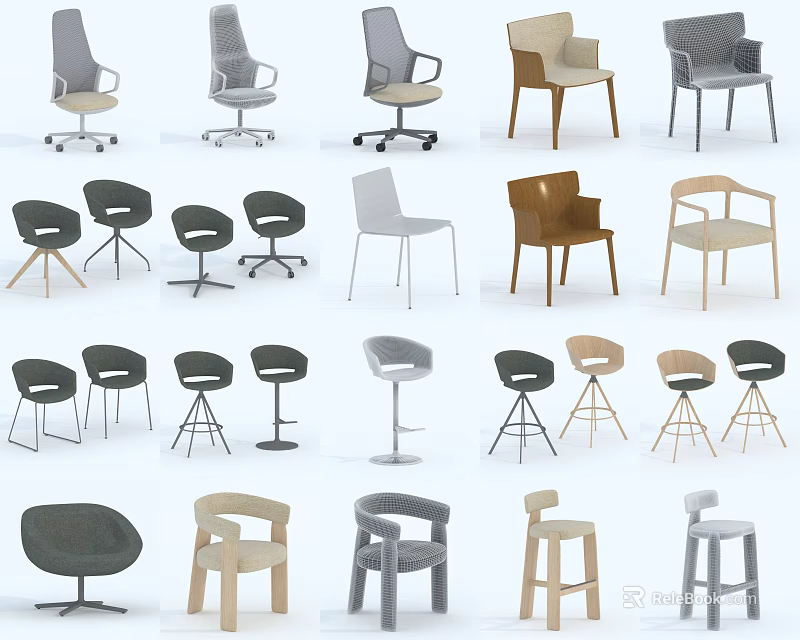Office Chairs With Various Modern Styles Comfortable Designs And Ergonomic Features For Workspace 3d model