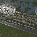 Aerial View Planning of Residential Development With High Rise Buildings Low Rise Structures and Green Spaces