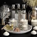 Stylish Bathroom Accessories Including Fragrance Candles Hand Soap Bottles and Decorative Shells