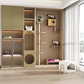 Green Wooden Pet Storage Cabinet Shelf With Glass Door Cat Tree And Dog Bed