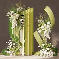 Elegant Floral Decor With Green Structural Elements White Blooms And Logo 3d model