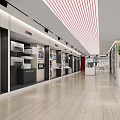 Spacious Modern Retail Store Interior With Product Display Areas Wooden Flooring And Striped Ceiling Designs