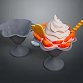 Delicious Ice Cream Dessert With Whipped Cream Strawberries Waffle And Decorative Stick