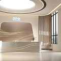 Modern AVIVA Reception Desk With Curved Design Lighting Large Windows And Green Plants