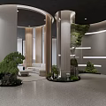 Modern Lobby Interior Design With Reception Desk Green Plants And Lighting