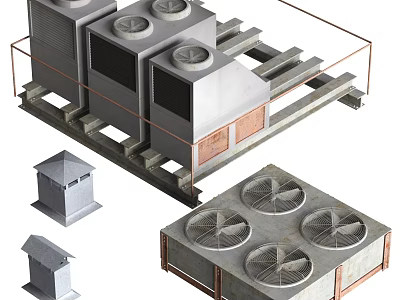 Industrial Equipment With Multiple Fans And Metal Frame Support Structures 3d model