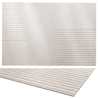 Neutral Toned Square Rug With Curved Line Textures And Soft Woven Material For Home 3d model
