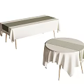 Elegant Rectangular And Round Tables With White Tablecloth Green Stripe Design 3d model