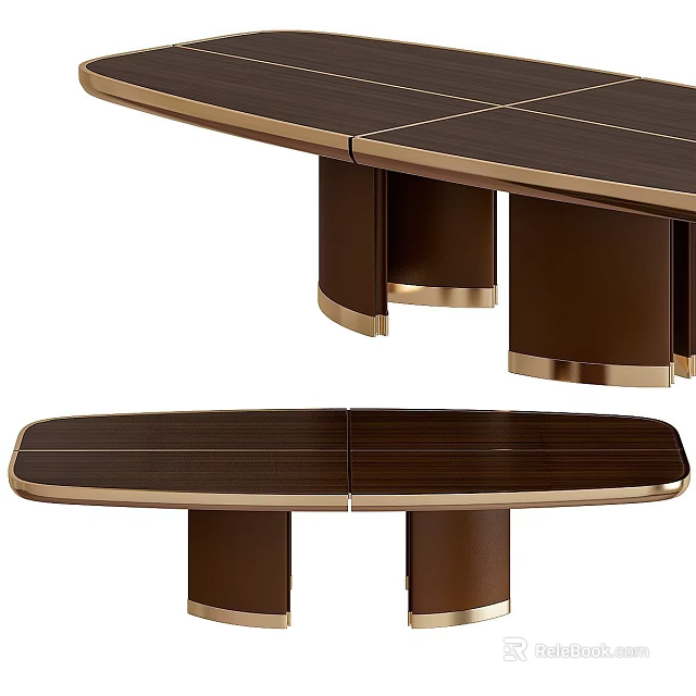 Modern Wooden Dining Table With Metallic Trimmed Legs And Smooth Polished Tabletop Design 3d model 