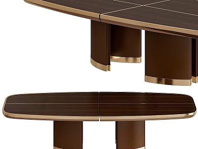 Modern Wooden Dining Table With Metallic Trimmed Legs And Smooth Polished Tabletop Design 3d model